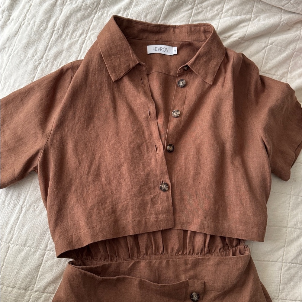 Hevron Brown Linen Two-Piece Dress - Picture 3 of 3